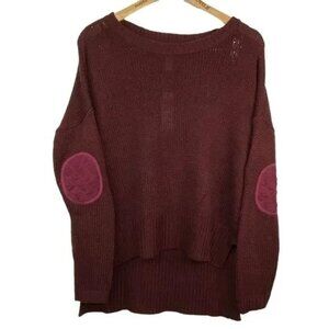 ALYA WOMEN'S MAROON RED HIGH LOW PATCH ELBOW SWEATER LARGE